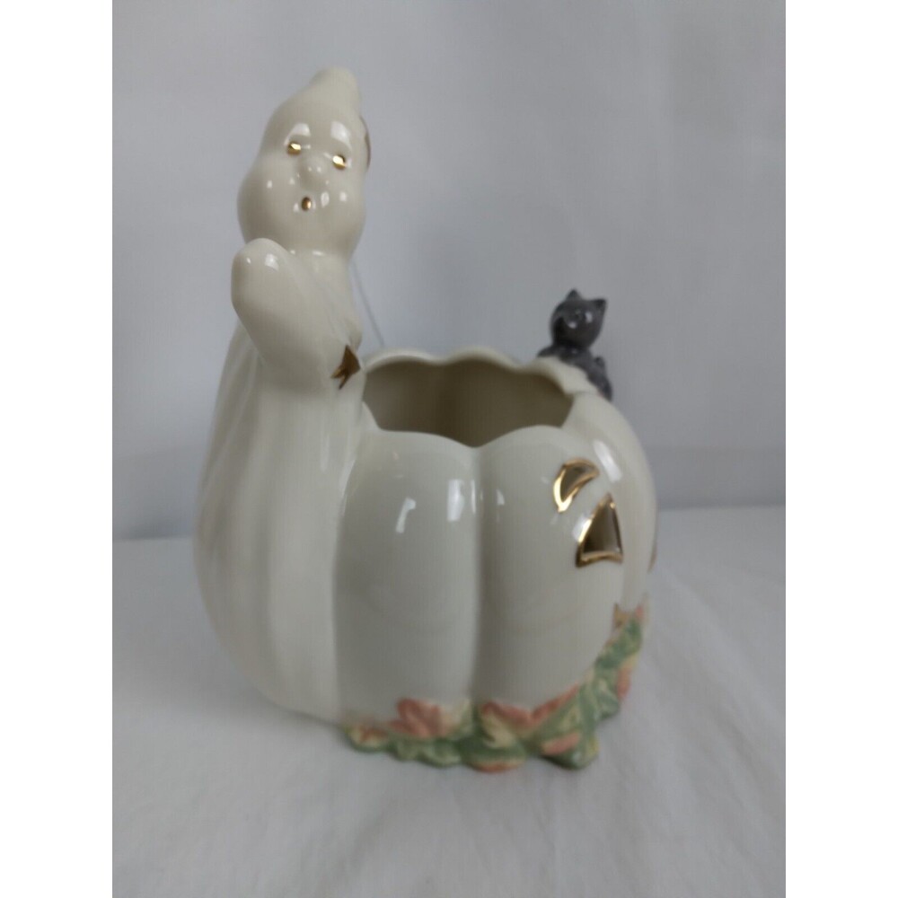Lenox Occasions White Ghost with Pumpkin and Cat Votive Candle Holder - Picture 3 of 9